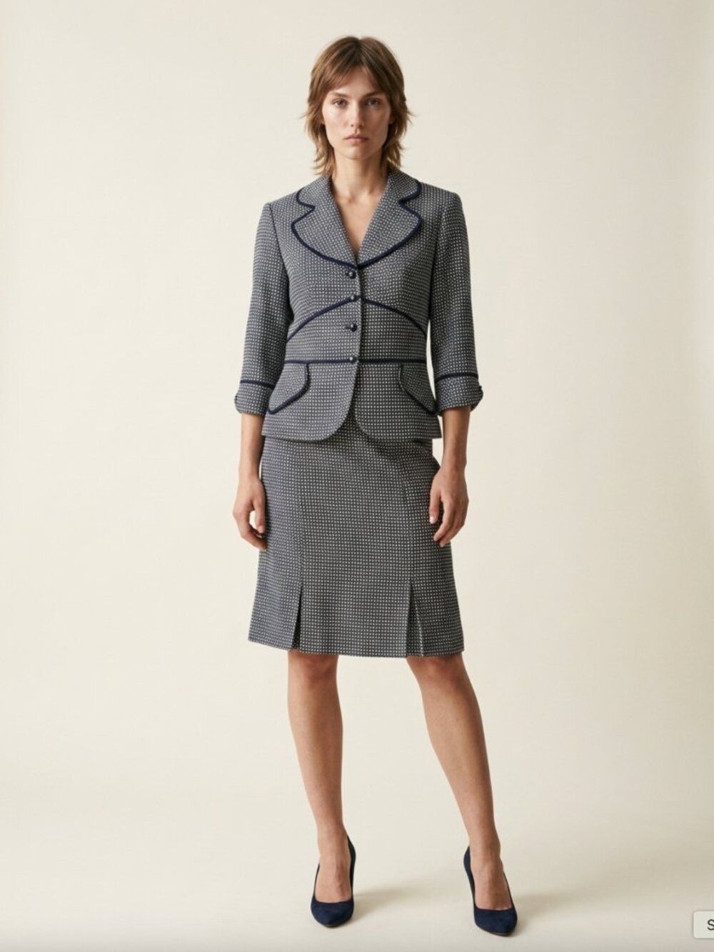 JULIAN TAYLOR Polka Dot Two-Piece Blazer & Skirt Set Sz 10